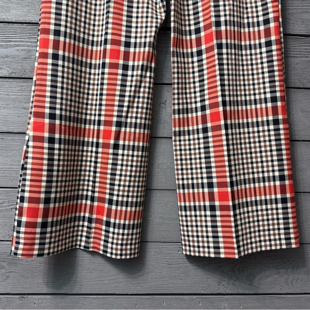 NWT Free People Jules Orange Black Cream Plaid Flare Pants Sz 12 Short - Picture 13 of 15